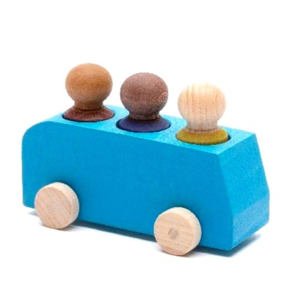 Blue Wooden Peg Bus Toy - Natural Pegs